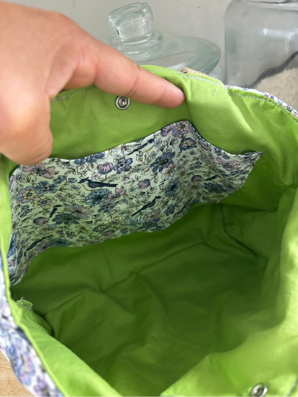 Floral Bird Print Tote Bag in White and Blue - Brand